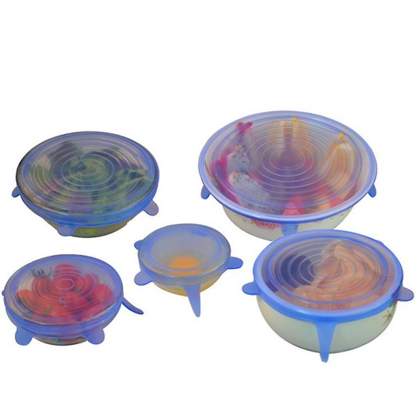Vemix 6-delad mat silikon expanderbara lock för skål, kastrull, Blue