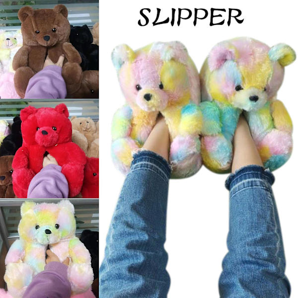 Teddybjörn Tofflor Dam Hem Inomhus Mjuka Halkfria Söta Tofflor Vintertofflor Pink