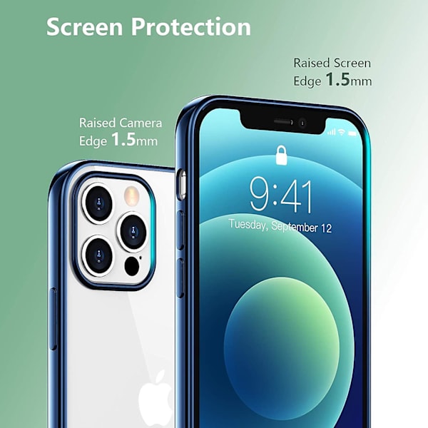 Gjennomsiktig deksel kompatibelt med iPhone 12 deksel/kompatibelt med iPhone 12 Pro deksel Metal Blue