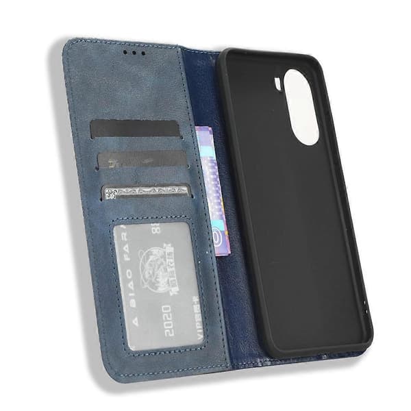 Kompatibelt med ZTE Blade V40 Design magnetiskt spänne retro textur läderfodral Blue
