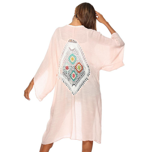 Stor Bikiniöverdel Broderi Patchwork Strandkläder Kofta