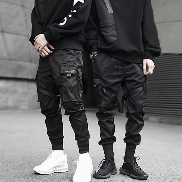 Herr Casual Harem Joggers Sweatpants Hip Hop Byxor Multi Pocket Cargo Byxor L