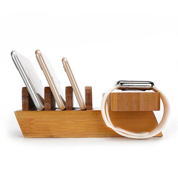 4-Portars Laddstation i Bambu Kompatibel med Iphone Samsung Iwatch Britain Standard