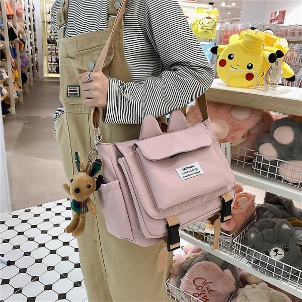 Japan stil kvinnor axel tillbaka till skolan Ryggsäck Messenger Bag Söt Vattentät Nylon Crossbody Bag Handväskor Beige
