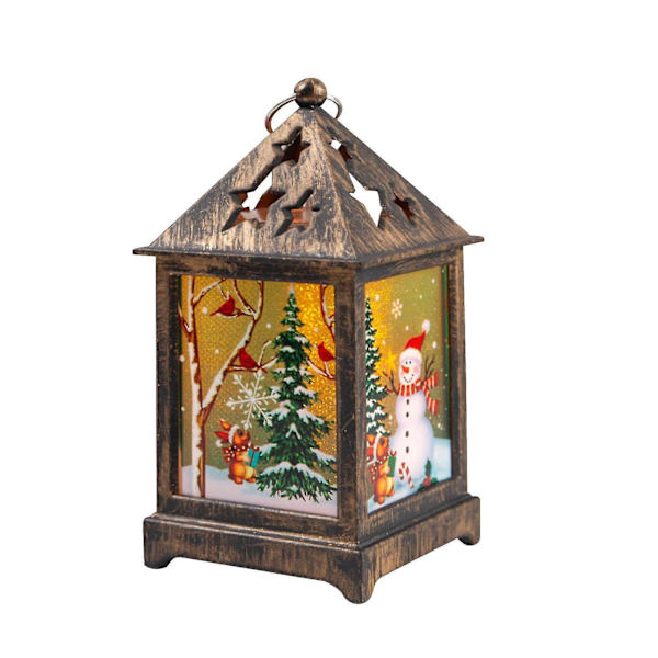 Retro liten julelampe, dekorasjon med snømann og gammel mann, liten