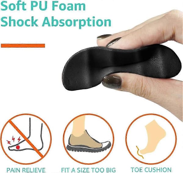 [LCS]Skofyldningsindlæg 2 par, tåpudeindlæg til at få store sko til at passe, bløde halvstørrelsesindlæg til løse sko 2Pairs Black rounded