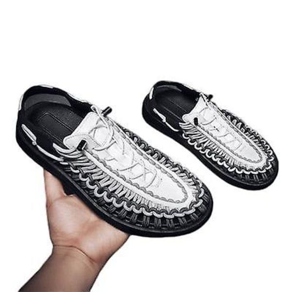 Andningsbara sandaler herr vävda fritidsskor strandskor sport black and white 44