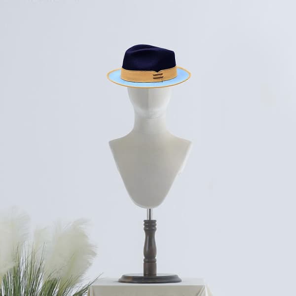 [LCS] Elegante franske stilarter uldfedora hat klassisk farveblok tophat til modeentusiaster vinter efterår patchwork H white navy
