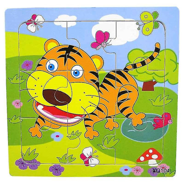 Træpuslespil med dyr til 3D mosaik, lærerigt for børn, til babys fødselsdag Tiger