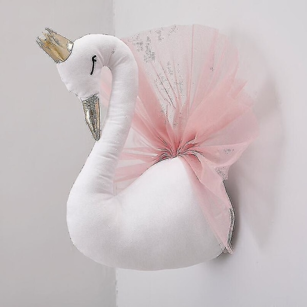 3d Crown Swan Väggdekoration Vägghängande gosedjur Huvud- Gås Swan（Pink Wings）