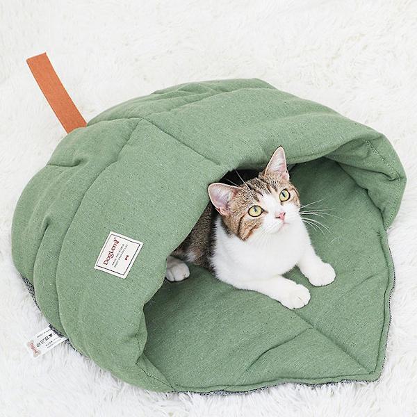 Kattbädd Varm Vinter Tjockt Löv Kattsand Kattsäng Sovsäck Lövdesign Katt Djup Sömn Madrass Husdjurstillbehör