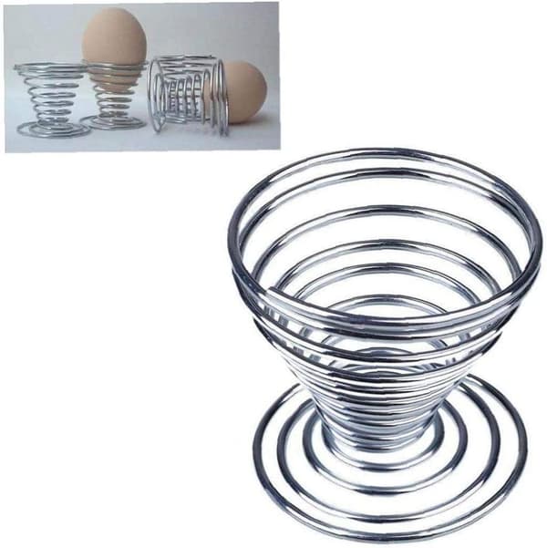 [LCS] 6 stk. eggekopper i rustfritt stål med spiralfjær til frokost, hardkokte egg, grill/eggstativ