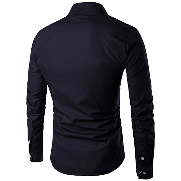 Tryckt herrskjorta med knappar, långärmad avslappnad skjorta svart XXXL black