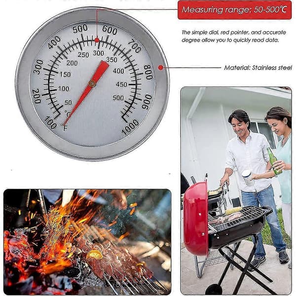 HJyang Grilltermometer, Ovntermometer i rustfrit stål Max 500c/1000f Analogt displaytermometer til ovn, pizzaovn, træovn TCA