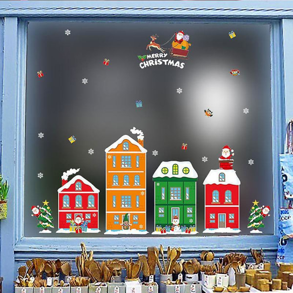 Julhus väggdekaler Fönster klistermärken Heminredning Dekal väggmålning