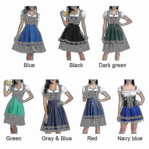 Traditionel bayersk stil Dirndl-kjole til kvinder med bluse og forklæde sæt Red XL