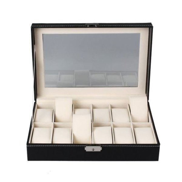 Klockställ / box / fodral Svart klockförvaringsfodral med lås (1