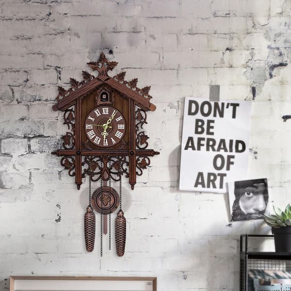 [LCS] Cuckoo Clock with Pendulum, Traditional Black Forest Cuckoo Clock Bird Comes Out and Calls, Cuckoo Clock Decorative Wall Clock with Night Mode