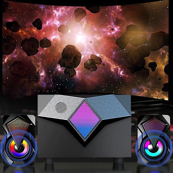 USB Kabelanslutna Datorhögtalare Bas Stereo Subwoofer Färgglad LED Subwoofer (Svart)