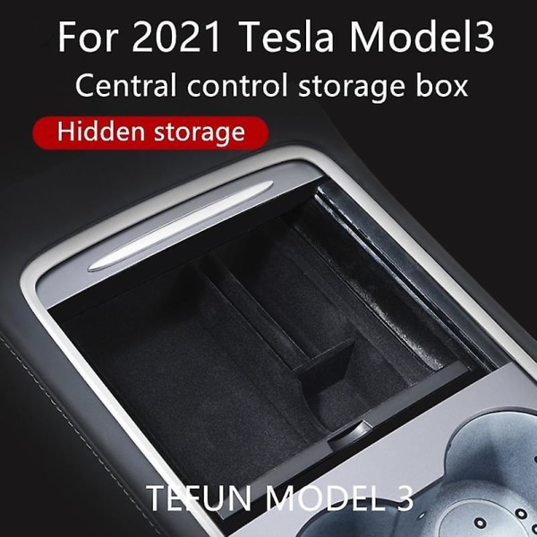 Tefun för tesla modell 3 y 2021 förvaringsbox bil centralarmstöd flockning/abs förvaringsbox organizer modell 3 2021 tillbehör Rear flocking box