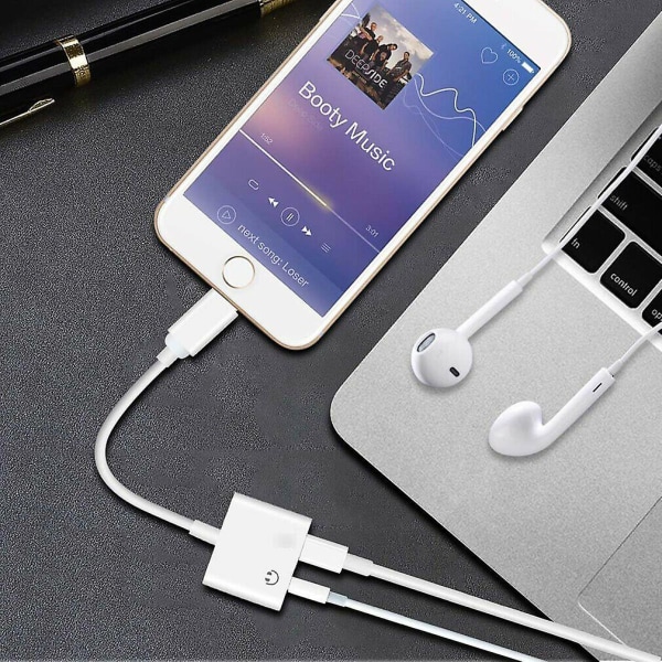 2-i-1 Ljudsplitter Adapter Laddare 3.5mm Hörlurar För Iphone 7 8 X Plus Xr Max
