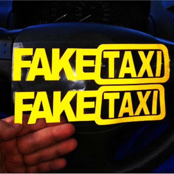 2 kpl Fake Taxi -autotarra -tunnusmerkki, itseliimautuvat vinyylitarrat, yhteensopiva autoihin ja pakettiautoihin
