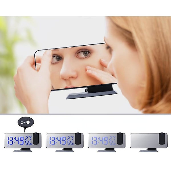 Usb Väckning Fm Radio Tid Projektor Snooze Led Digital Väckarklocka Klocka Bord Elektroniska Skrivbordsklockor Gold