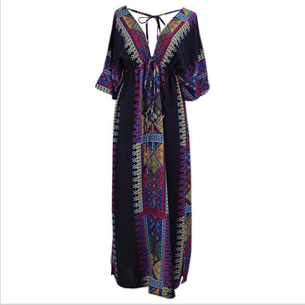 Trykket Dame Kaftan Strandklær V-hals Solbeskyttelse Bikini Cover Up