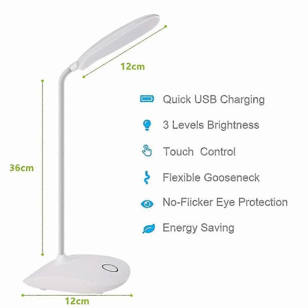 LED bordlampe vridbar, dimbar, batteridrevet Hvit