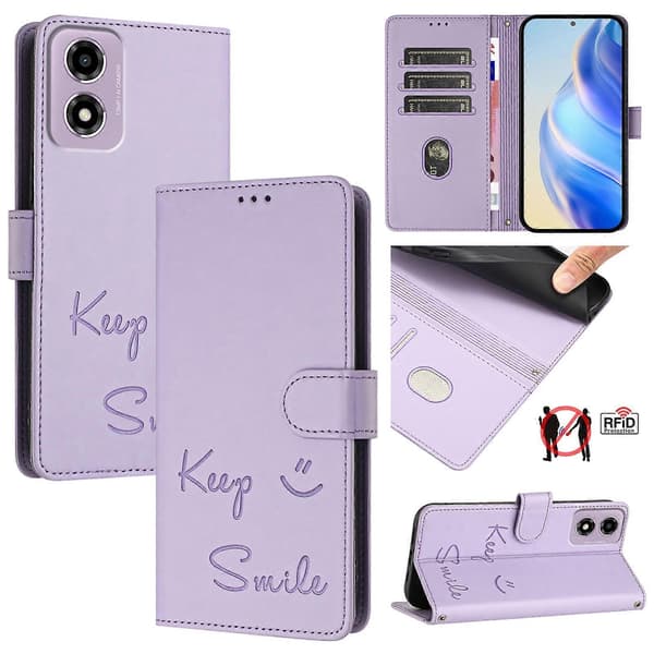 Läderfodral kompatibelt med Motorola Moto E14 Light Purple