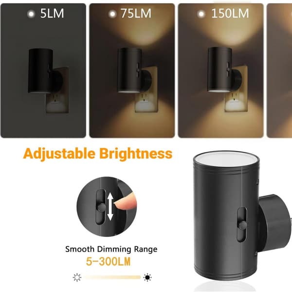 [LCS] Moderna LED Nattlampor 2-pack - Väggkontaktmontering - Varmvitt Ljus - 0-100 Lumen Dimbar - Rörelsesensor - För Sovrum och Hall