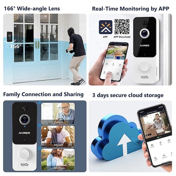 T9 Smart Home Video Intercom Wifi Utomhus Trådlös Dörrklocka Telefon Dörrklocka Kamera 720p Hd Säkerhet Pir Night Vision black