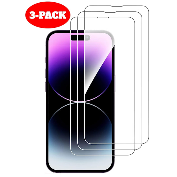 3-pak Hærdet Glas iPhone 14 Det hærdede glas til iPhone 14 tilbyder et ekstra lag beskyttelse mod ridser, pletter og stød.
