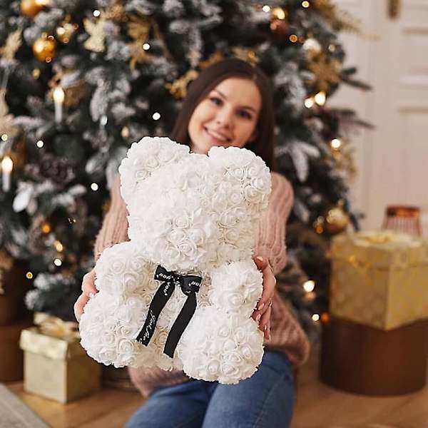 25cm/40cm Teddy Ruusu Karhu Ystävänpäivä Naisten Lahjat Keinotekoinen Kukka Ruusu Karhu Joulukoriste Kotiin White 40cm