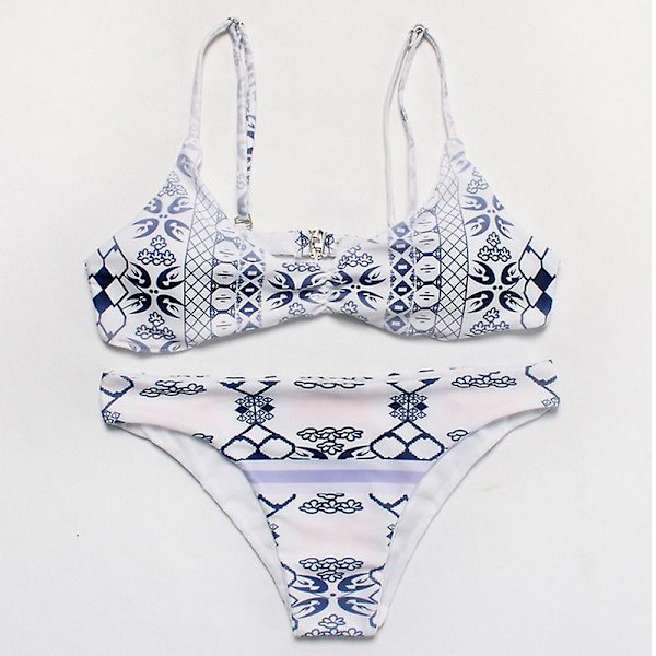 Sexig Baddräkt Set Dam Bikini Baddräkt Bohemia Tryckt Halter Baddräkter Vintage Strandkläder L