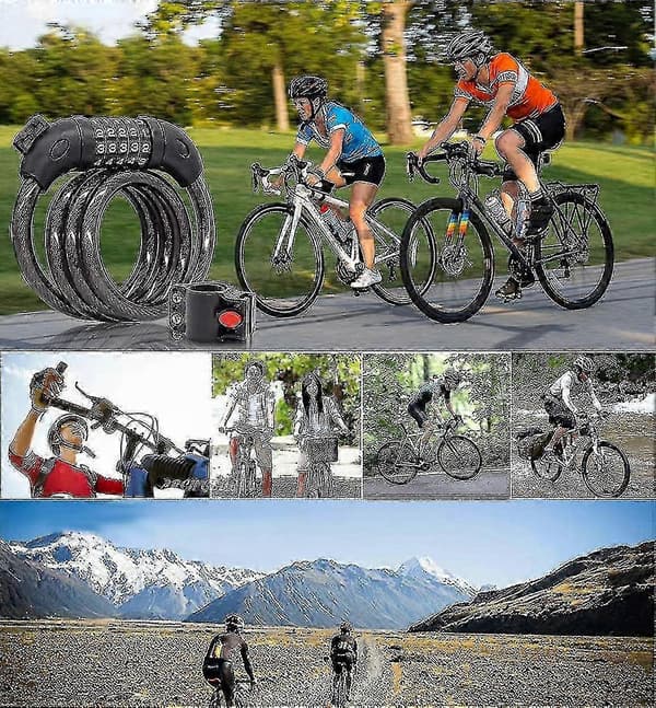 120 cm 11 mm Högsäkerhetscykellås med 5-siffrig kod och metallkabel för säkert cykelskydd