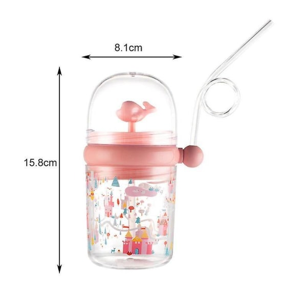 Söt tecknat mönster Sippy Cup Bärbar vattentät kopp för barn (Körsbärsrosa)