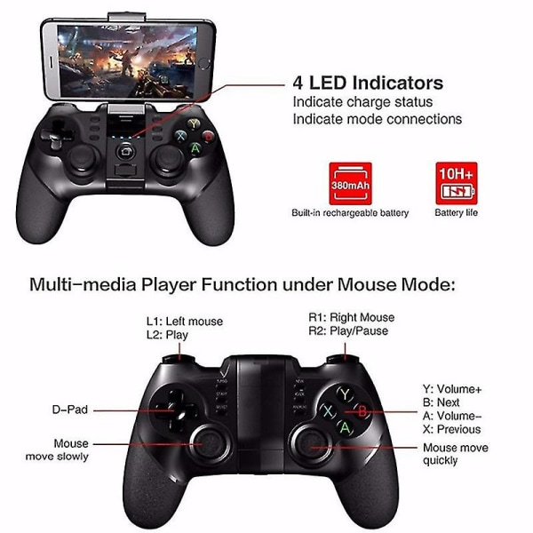 Trådlös Bluetooth-spelkontroll för Iphone Android-telefon Tablet PC Gaming Controle Joystick Gamepad Joypad Gåvor White