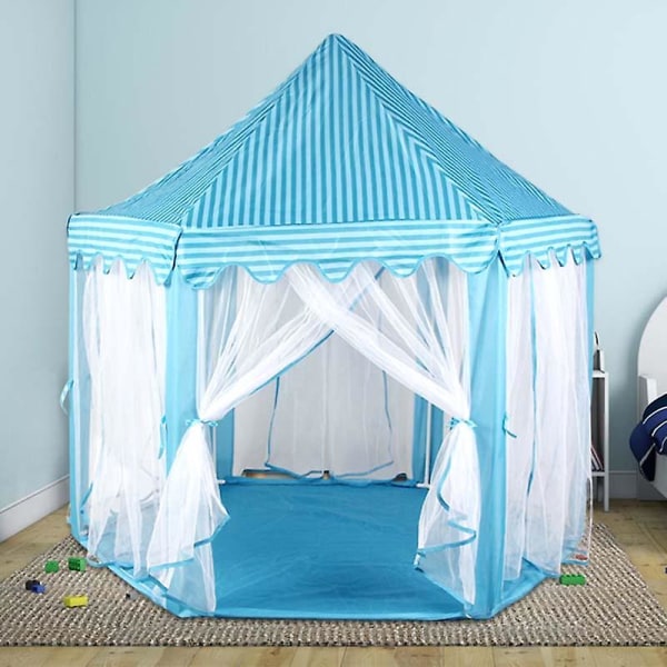 Barn Barn Tältleksak Bärbar Inomhus Utomhus Princess Play House Castle Hexagon Blue