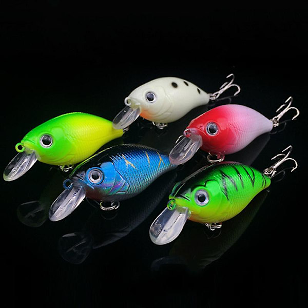 5 st 3D Hårda Fiske Beten Drag 7g/5.5cm 6# Krok Dykningsdjup 0.8-1.2m Fiskeredskap Med Låda