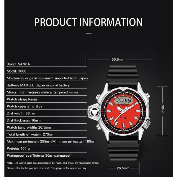 Ny lyxig män Analog Digital Military Armys Sport LED Vattentät watch(svart)