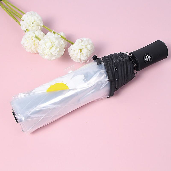 Blomsterprint Paraply Foldbar Paraply Rejseparaply Vindtæt Paraply Cover Foldbar Let Daisy Black Automatic