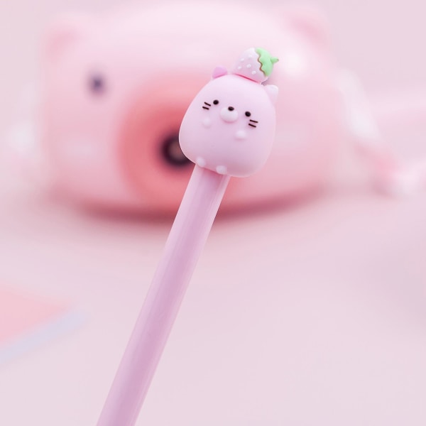 5 st Black Gel Pens 0,5 Mm Cartoon Cute Cat Gel Pen Bläck Rollerball Pennor Pink