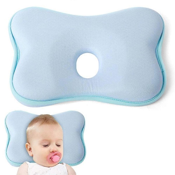 Ortopædisk babypude mod fladt baghoved, babypude mod fladt baghoved, babypude hoveddeformation fladt baghoved (Blå)