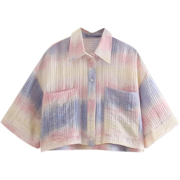 [LCS]Løs Gradient Tie-dye Tekstur Kortærmet Skjorte M