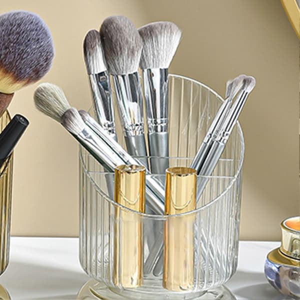 Makeupbørsteholder Organizer Plast Transparent Rund Makeupbørste Opbevaringsholder Kop til Pen Blyant, Hvid