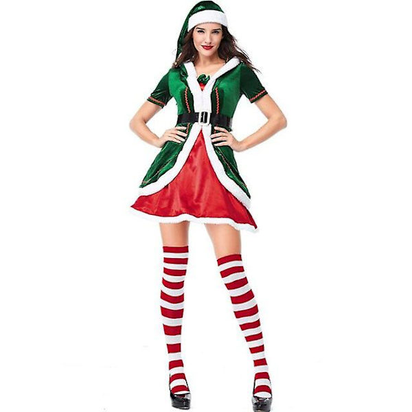 Grön Älv Juldräkt Cosplay Par Santa Claus Uniform För Vuxen Man Kvinna Högtid Fancy Jul Party Klänningsset Women XL