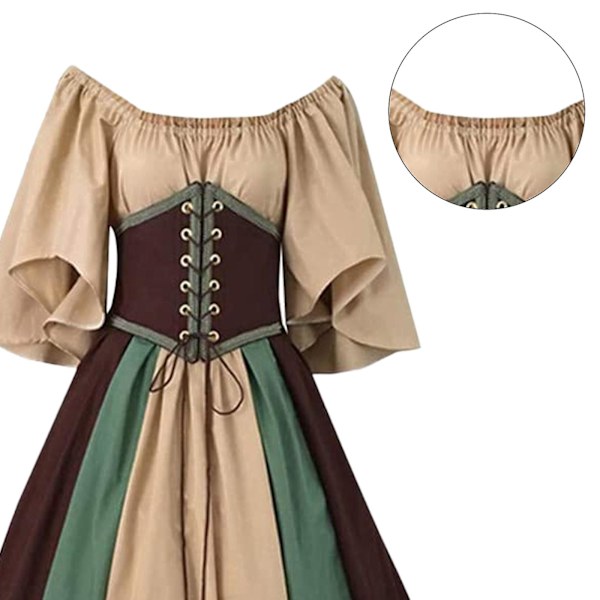 Medeltida Kläder Kvinnor Kortärmad Gotisk Klänning Brun Brun XXL Brown XXL