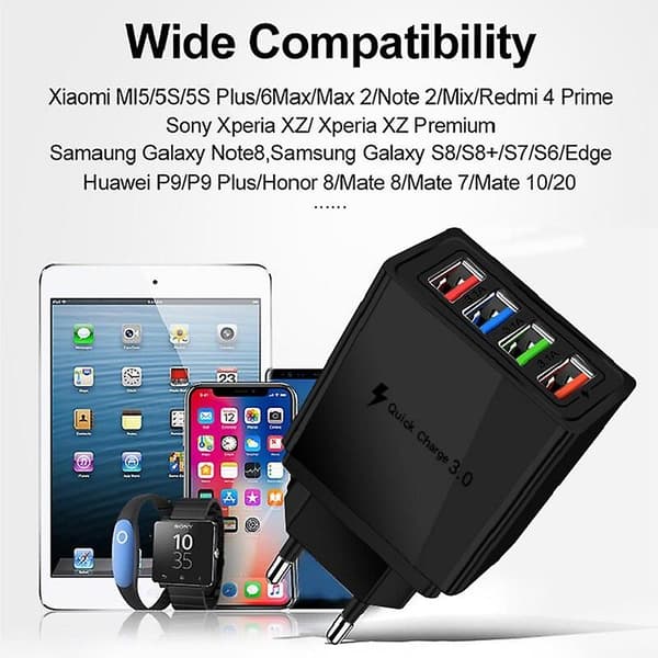 3.1a 4-ports USB-vægstik strømadapter vægoplader kompatibel med iPhone/Android Quick Charge Cube Brick Box Base Head
