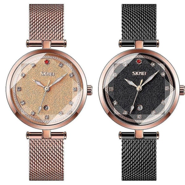 SKMEI 9215 Tredimensionel Krystal Dameur Mesh Stållænke Quartz Ur